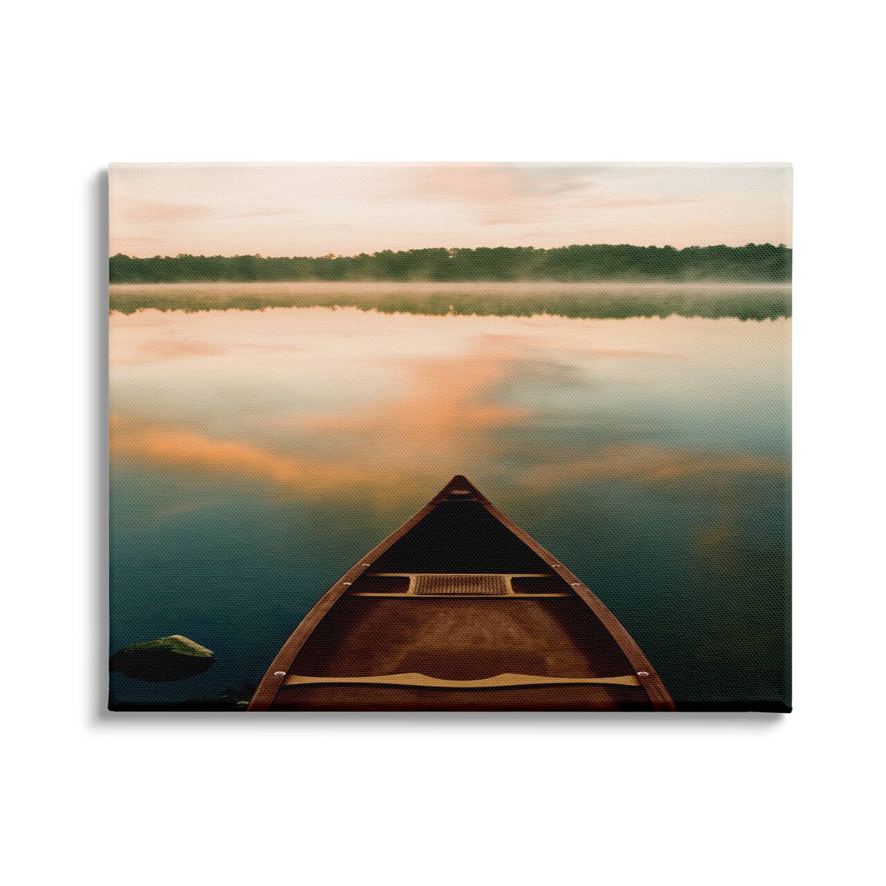 Stupell Industries Canoe on Lake Warm Sunrise Water Reflection Canvas Wall Art